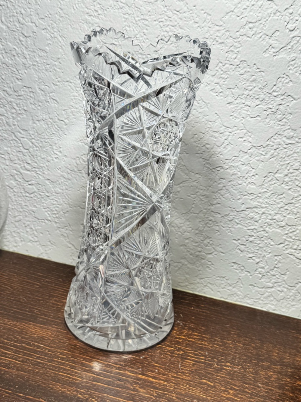 Antique American Brilliant Period Cut Glass Corset Vase 10” Tall Crystal - Picture 7 of 9